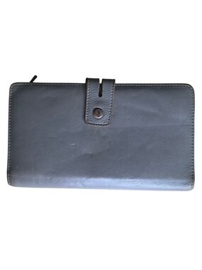 Classic Gray Leather Zip-Around Wallet with Snap Closure